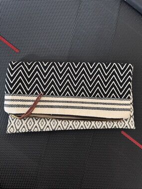 Anthropologie Black & Cream Foldover Geometric Clutch Bag Pouch